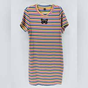 Shein Pastel Rainbow Stripe Stretch Ribbed Knit Butterfly Dress, Women's 2X